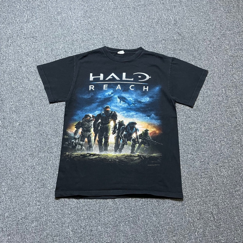 Vintage Halo Reach T Shirt Small Black Graphic Gamer Promo Tee 2010 Microsoft